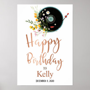 Vinyl Record, Oldies Rustic music, flowers, adult Poster