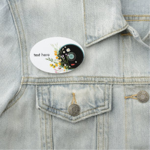 Vinyl Record,  Oldies Rustic music, flowers, Name Tag
