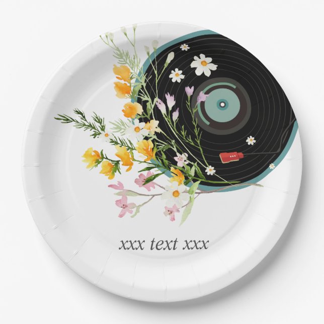 Vinyl Record,  Oldies Rustic music, flowers, Paper Plate (Front)