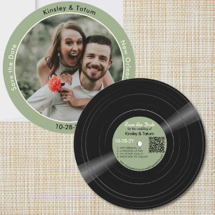 Vinyl Record Photo Green Wedding Save the Date 