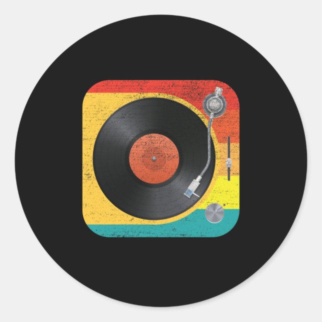Vinyl Record Player Classic Round Sticker (Front)