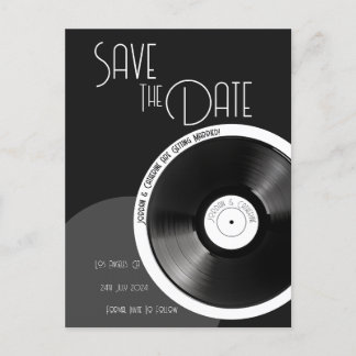 Vinyl Record Retro 70s Black and White Minimal Announcement Postcard