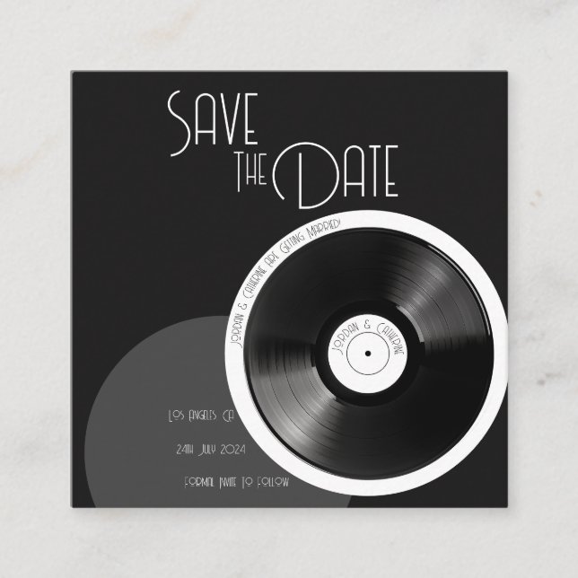 Vinyl Record Retro 70s Black and White Minimal Enclosure Card (Front)