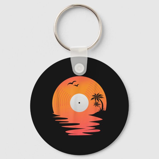 Vinyl Record Retro Disc Sea Beach Turntables Desig Keychain (Front)