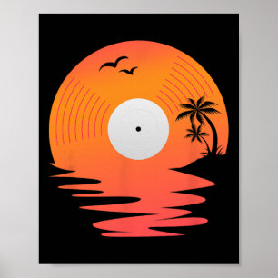 Vinyl Record Retro Disk Sea Beach Turntables Desig Poster