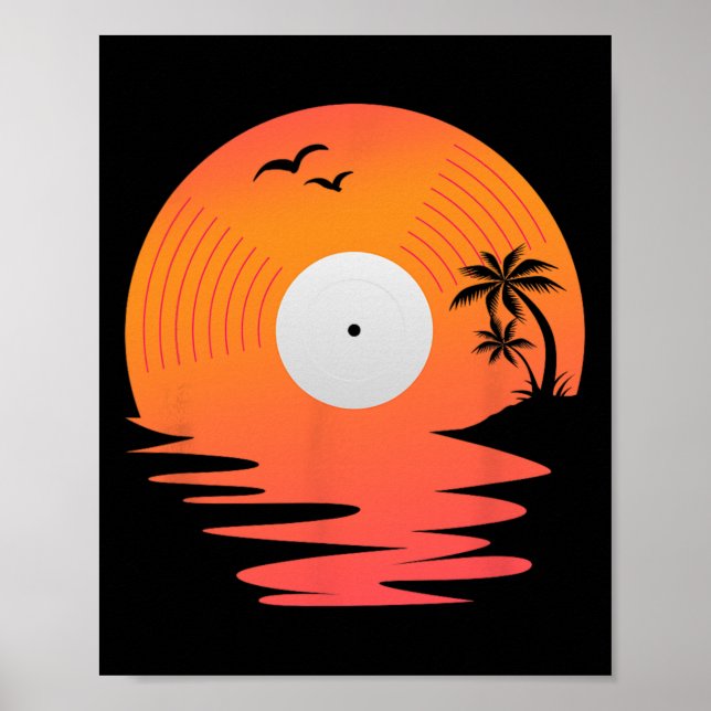 Vinyl Record Retro Disk Sea Beach Turntables Desig Poster (Front)
