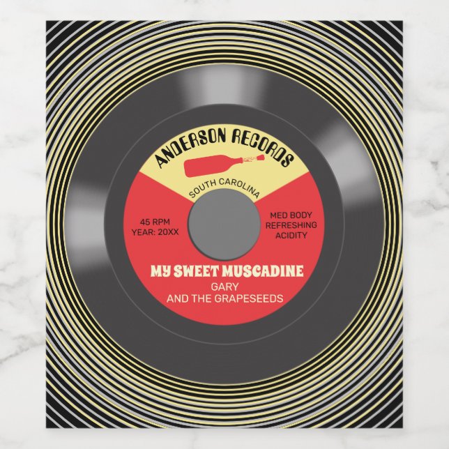 Vinyl record single personalized homemade wine label (Single Label)