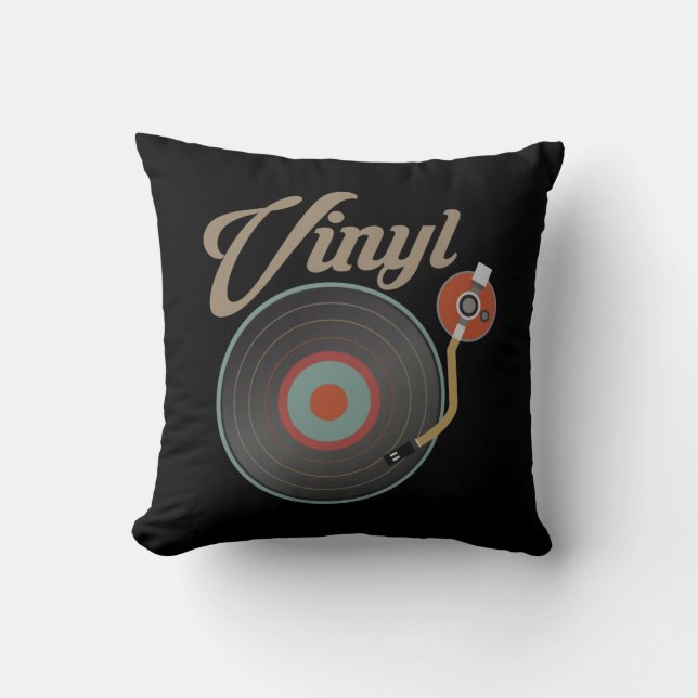 Vinyl Record Turntable Style Music Retro Record DJ Throw Pillow (Front)