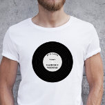 Vinyl Record Vintage Music Lover Bachelor Party T-Shirt<br><div class="desc">Stylish vintage vinyl record style bachelor weekend shirt. Design features black vinyl record, retro font text bachelor weekend and custom name and date. The backside of the shirt can be customized with name and role of groom, bestman, groomsman etc.. Click personalize to add your details or edit using design tool...</div>