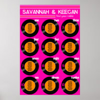 Vinyl Record Wedding Hot Pink Seating Plan Poster