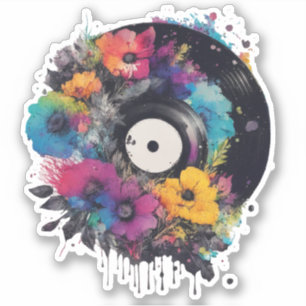 Vinyl record with colourful flowers
