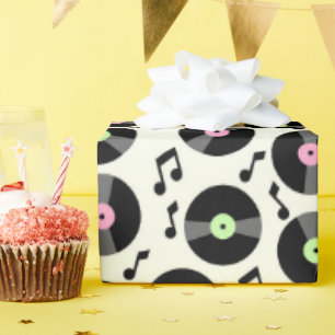 Vinyl Records and Music Notes Pattern Wrapping Paper