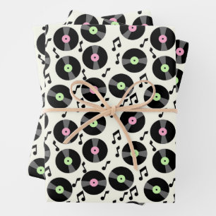 Vinyl Records and Music Notes Pattern Wrapping Paper Sheet