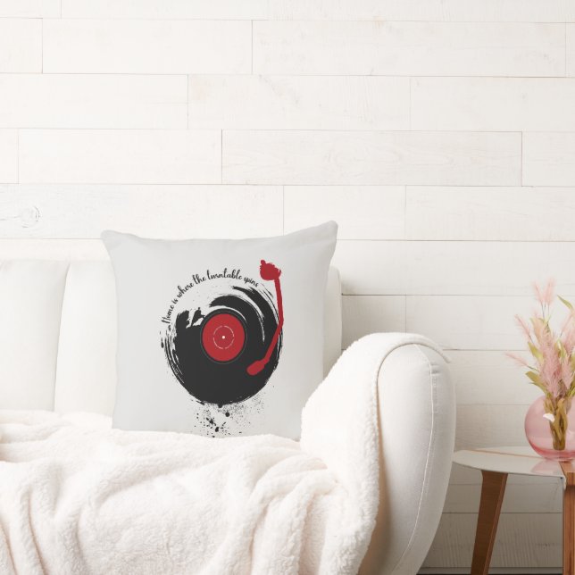 Vinyl Records Home Is Where The Turntable Spins Throw Pillow (Couch)