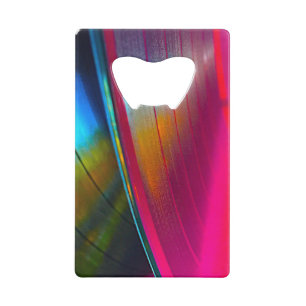 Vinyl records magenta credit card bottle opener