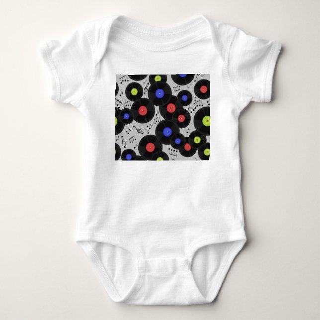 Vinyl Records: Music Note Pattern Baby Bodysuit (Front)