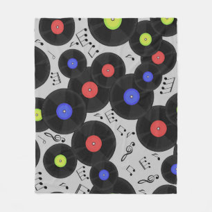 Vinyl Records: Music Note Pattern Fleece Blanket