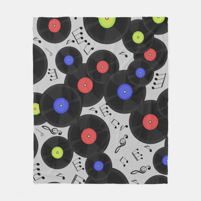 Vinyl Records: Music Note Pattern Fleece Blanket (Front)