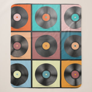 Vinyl Records. Retro LP Discs Set vintage Illustra Sherpa Blanket