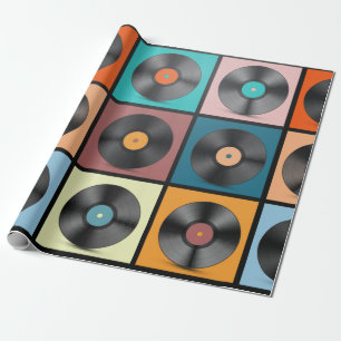 Vinyl Records. Retro LP Discs Set vintage Illustra Wrapping Paper