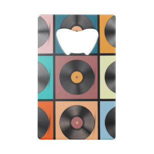 Vinyl records: retro LP set. Credit Card Bottle Opener