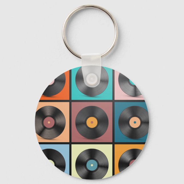 Vinyl records: retro LP set. Keychain (Front)