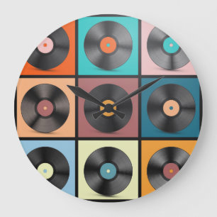 Vinyl records: retro LP set. Large Clock