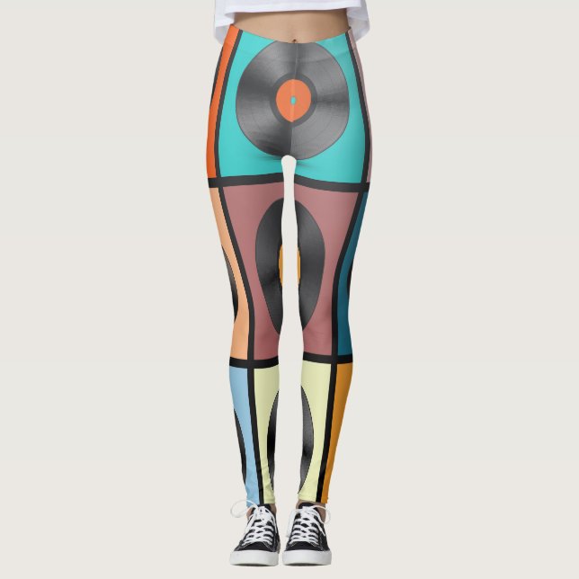 Vinyl records: retro LP set. Leggings (Front)