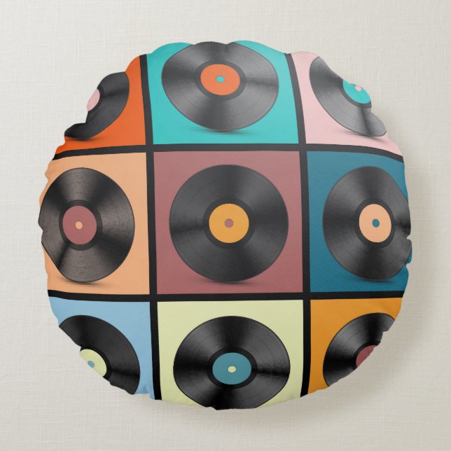 Vinyl records: retro LP set. Round Pillow (Front)