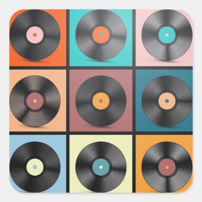 Vinyl records: retro LP set. Square Sticker (Front)