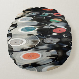 Vinyl retro plastic old black round pillow