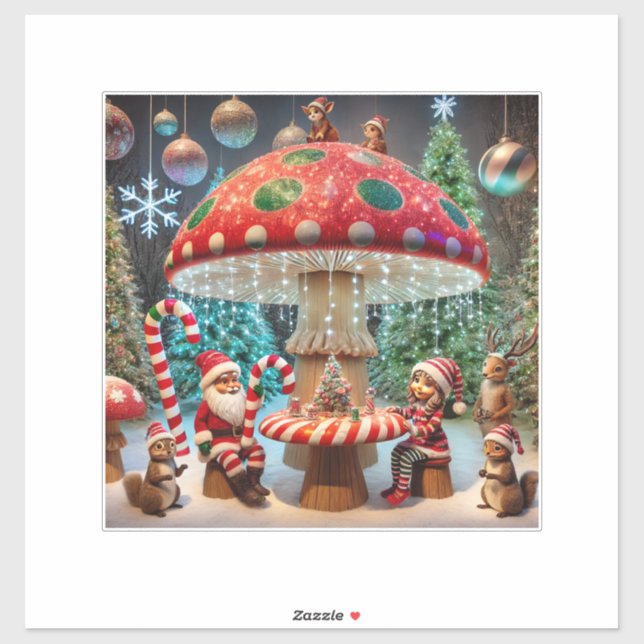Vinyl Sticker: Christmas Mushroom Design (Sheet)