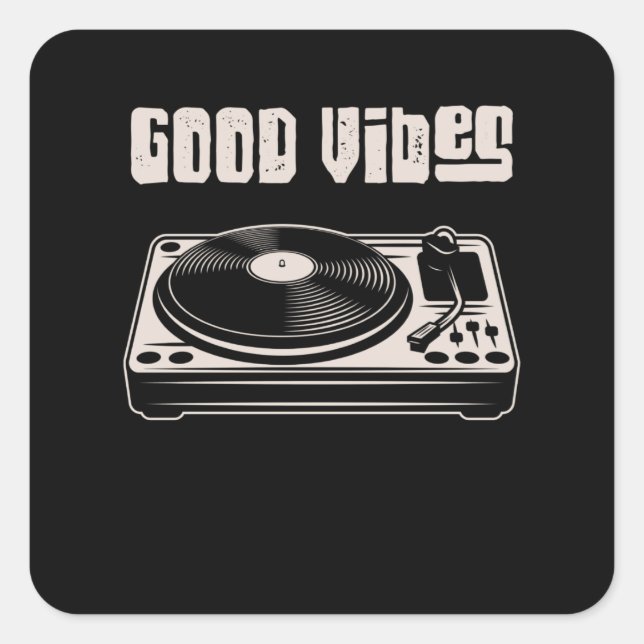 Vinyl Turntable Music DJ Record Square Sticker (Front)