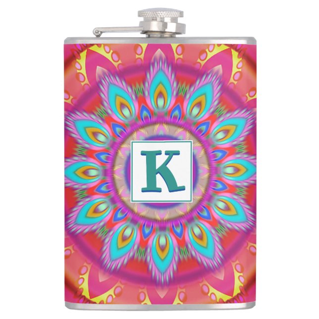 Vinyl wrapped custom hip flask psychedelic (Front)