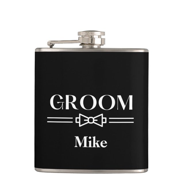 Vinyl Wrapped Flask-Groom Hip Flask (Front)