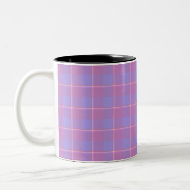 Viola and Dull Lavender Plaid Purple Pink Two-Tone Coffee Mug (Left)