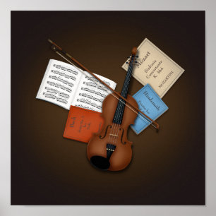 Viola & Bow on Pile of Music Books Customizable Poster