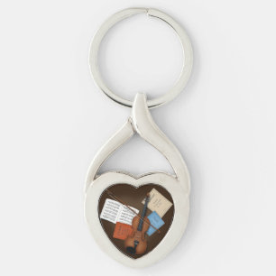 Viola & Bow on Pile of Music Books Keychain