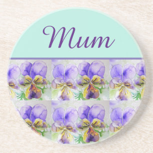 Viola Flower Aqua Stripe floral Mom Mothers Day  Coaster