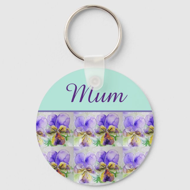 Viola Flower Aqua Stripe floral Mom Mothers Day  Keychain (Front)