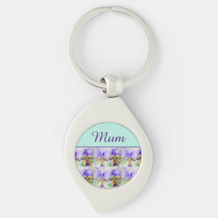 Viola Flower Aqua Stripe floral Mum Mothers Day  K Keychain