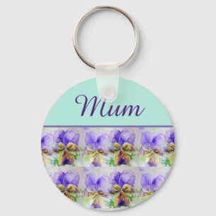 Viola Flower Aqua Stripe floral Mum Mothers Day  Keychain