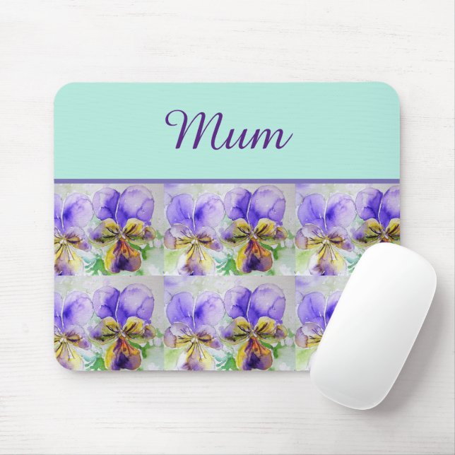 Viola Flower Aqua Stripe floral Mum Mothers Day Mouse Pad (With Mouse)