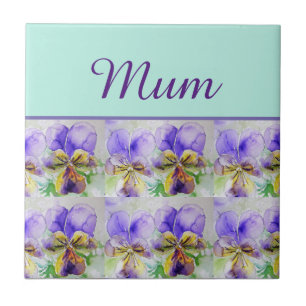 Viola Flower Aqua Stripe floral Mum Mothers Day Tile