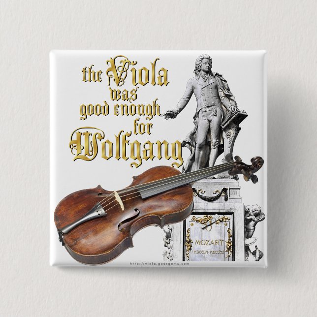 Viola & Mozart 2 Inch Square Button (Front)