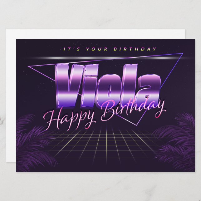 Viola Nom Prénom lila retro Carte Anniversaire (Devant / Derrière)