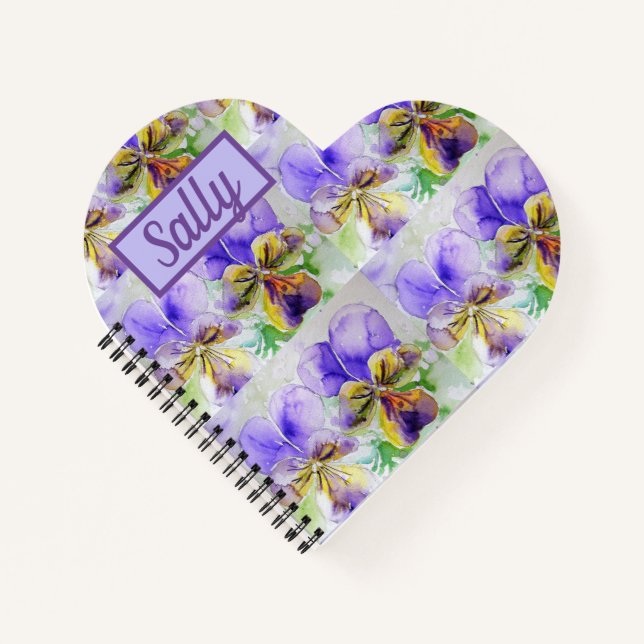 Viola Purple Flower Pretty Violas Watercolour Art Notebook (Front)