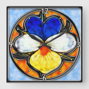 Viola Stained Glass Square Wall Clock