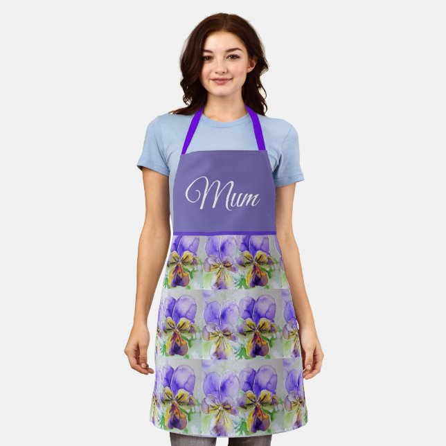 Violas Floral Purple Viola Violet Pattern Mom Apron (Worn)
