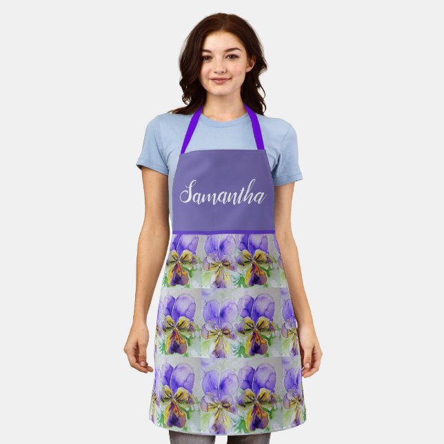 Violas Floral Purple Yellow Viola Violet Pattern A Apron (Worn)
